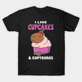 I Like Cupcakes and Capybaras Cartoon T-Shirt